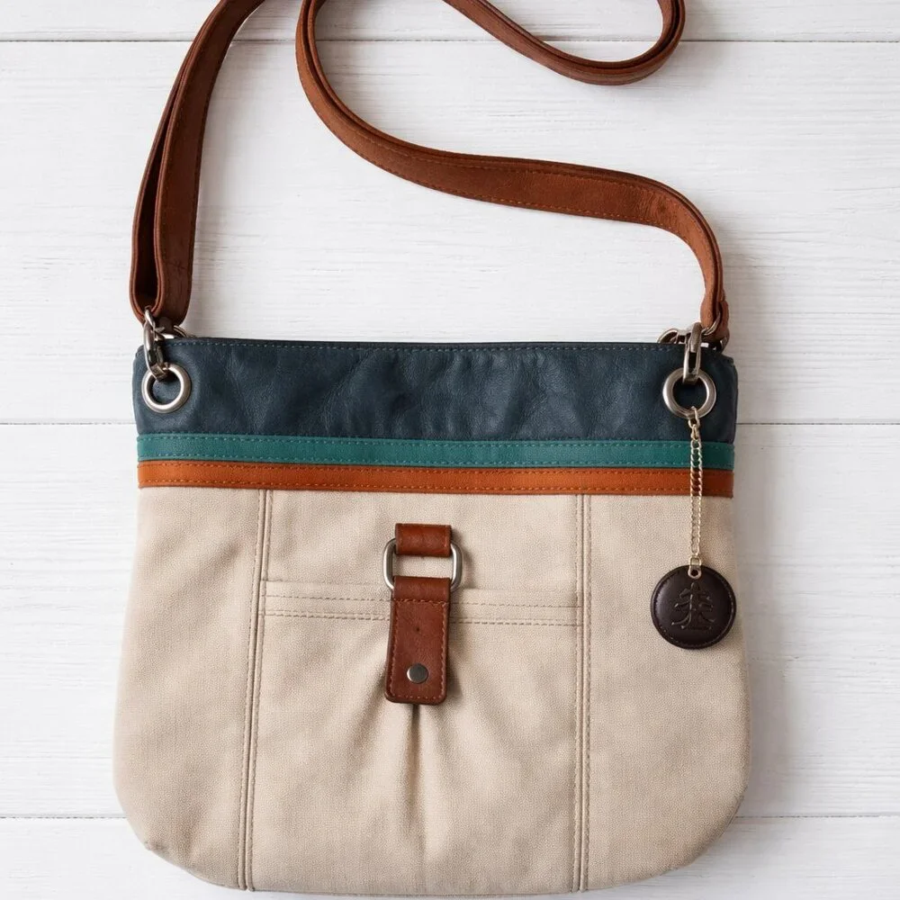 The Sak Cream and Brown Crossbody Bag Purse Leather